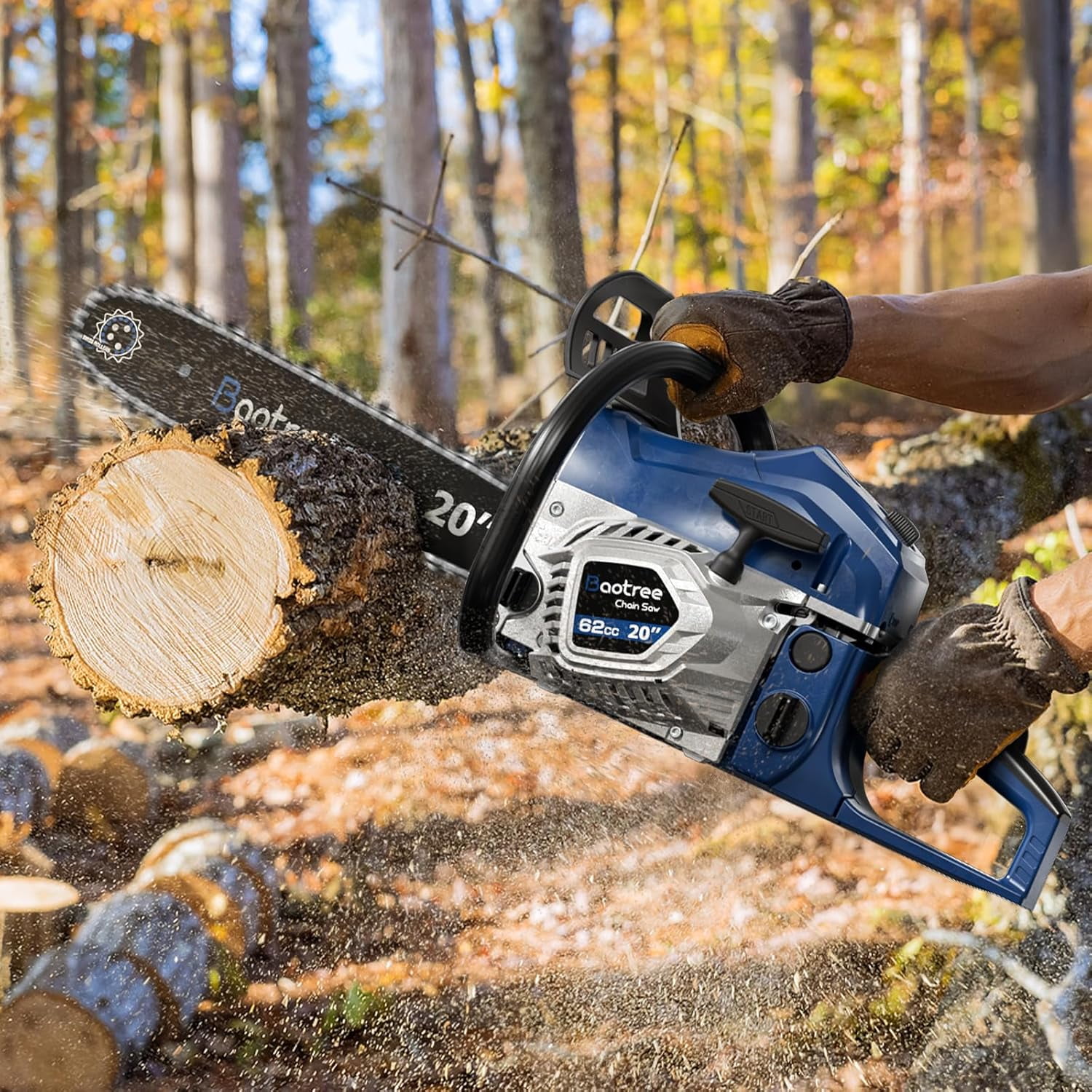 Datingday 62CC Gas Chainsaw, 20 Inch Professional Chainsaw with 2-Stroke Engine, Automatic Chain Brake & Anti-Vibration, Quick Start Technology for Tree Cutting, Logging, Firewood