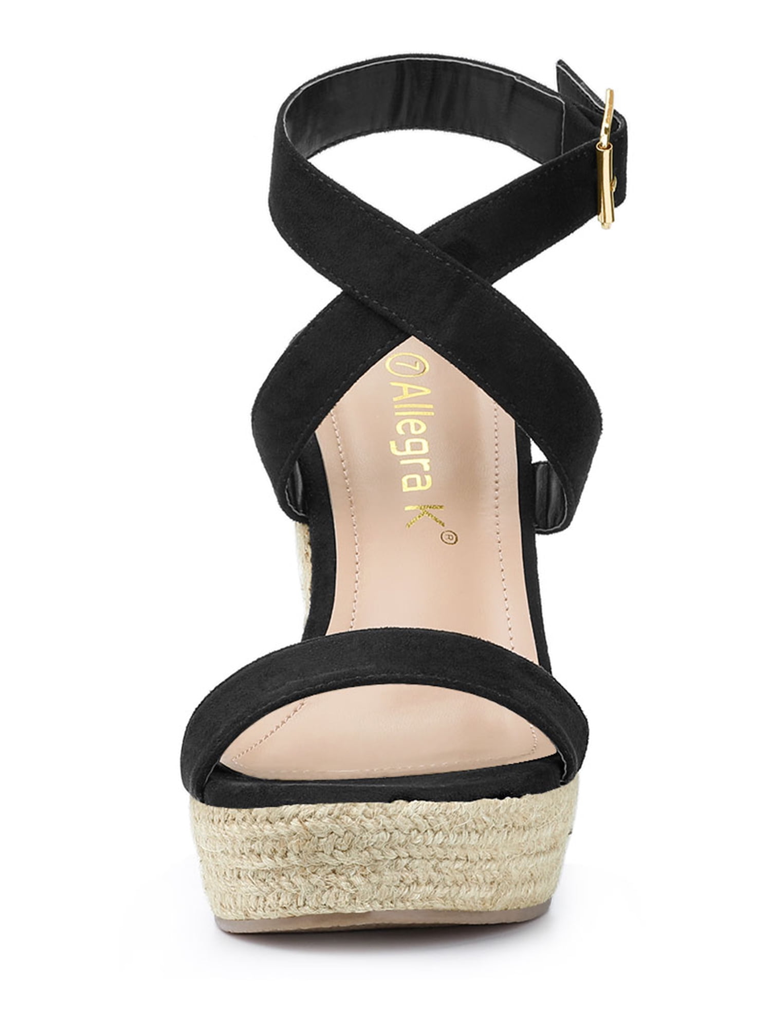 DARING DIVA Women's Slingback Crisscross Wedges Heel Espadrille Sandals Black 10