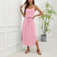thumbnail image 2 of Afdoent Dresses For Women Sleeveless Solid Color U Neck Dress With Adjustable Drawstring Side Slit Beach To Brunch Travel Outfits, 2 of 6