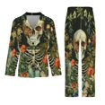thumbnail image 3 of Skull Flowers Illustration Women's Long Sleeve Flannel Pajama Set Sleepwear M, 3 of 5