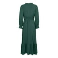 thumbnail image 5 of felwors Women Fall Maxi Dresses 2025 Long Sleeve V Neck Swiss Dots High Waisted A-Line Ruffle Boho Long Dress Vacation Green, M, 5 of 5