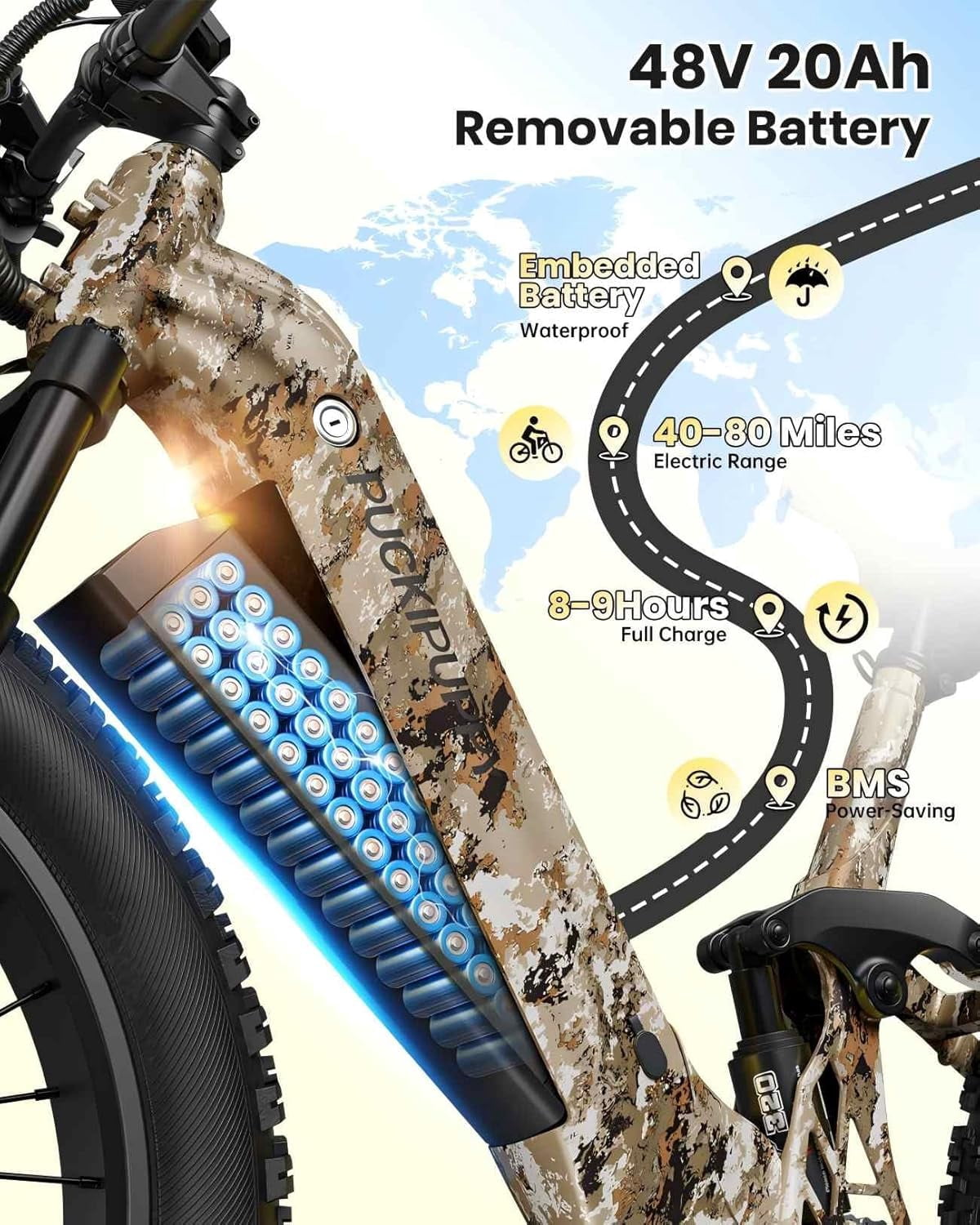 PUCKIPUPPY Electric Bikes for Adults 26" Step-Thru Ebikes 960W Peak Motor 80Miles Range 28mph Max Speed 48V 20AH Battery Full Suspension Fat Tire Mountain E Bike 7 Speed, Comply with UL2849 By SGS