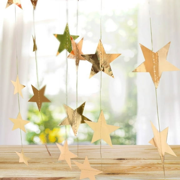 Zhuge 2Pack 13 Feet Glitter Star Garland Banner Decoration Bright Hanging Bunting Banner Star Backdrop for Graduation Halloween Wedding Birthday Festival Party Decorations，Golden pentagram