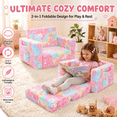 thumbnail image 3 of Toddler Couch, Toddler Chair Folding, Kids Couch 2 in 1 Kids Sofa Glow in The Dark Couch, Gifts Sleeper for Girls Boys - Pink Unicorn, 3 of 7