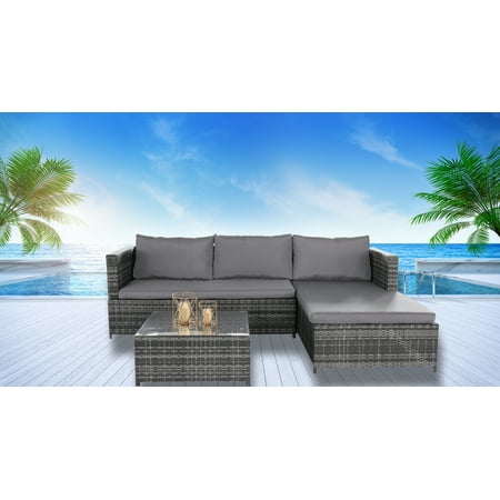 Rotan Furniture Magari Outdoor Furniture SJ-14066 Complete 3 pieces PE Wicker Rattan Pool Patio Garden Set with Cushions, Grey ()