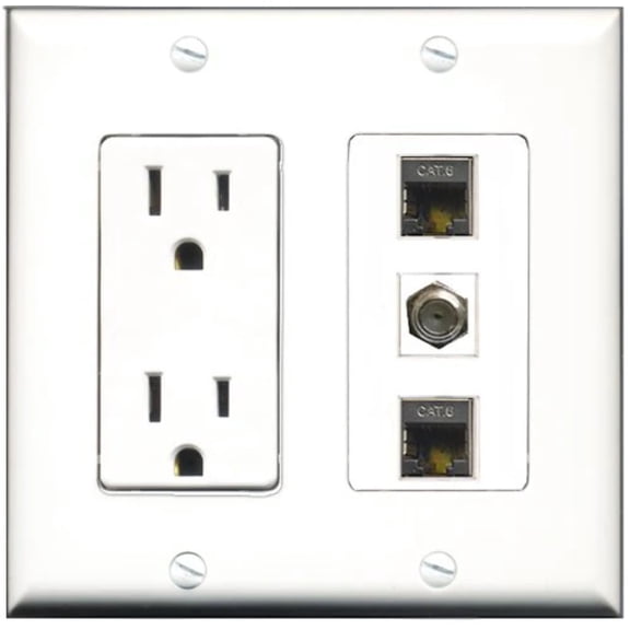 RiteAV - 15 Amp Power Outlet 1 Port Coax 2 Port Shielded Cat6 Ethernet Ethernet Decorative Wall Plate