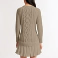 thumbnail image 4 of Women's Cable Knit Sweater Dress - Elegant Pleated Skirt Patchwork Crewneck Long Sleeve One Piece Mini Dresses, 4 of 4