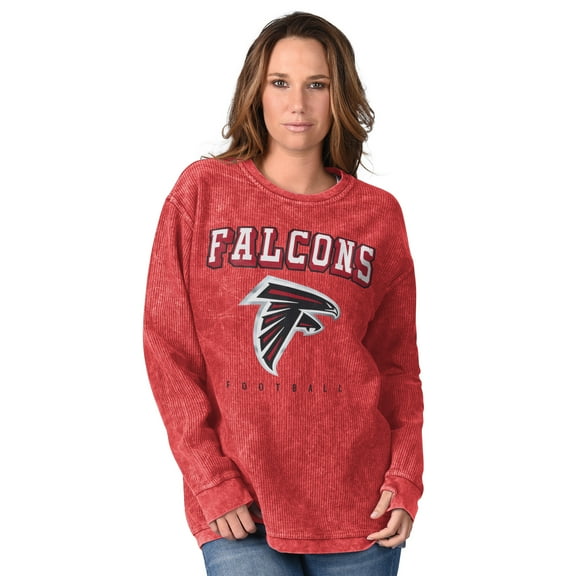 Women's-G-III 4Her by Carl Banks  Red Atlanta Falcons Comfy Cord Distressed Pullover Sweatshirt