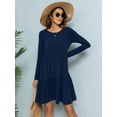 thumbnail image 4 of CALIPESSA Womens Fall Tiered Ruffle Hem Navy Blue Knee Length Dress Long Sleeve Boat Neck Solid Casual Flowy Pleated A-Line Dress, 4 of 5