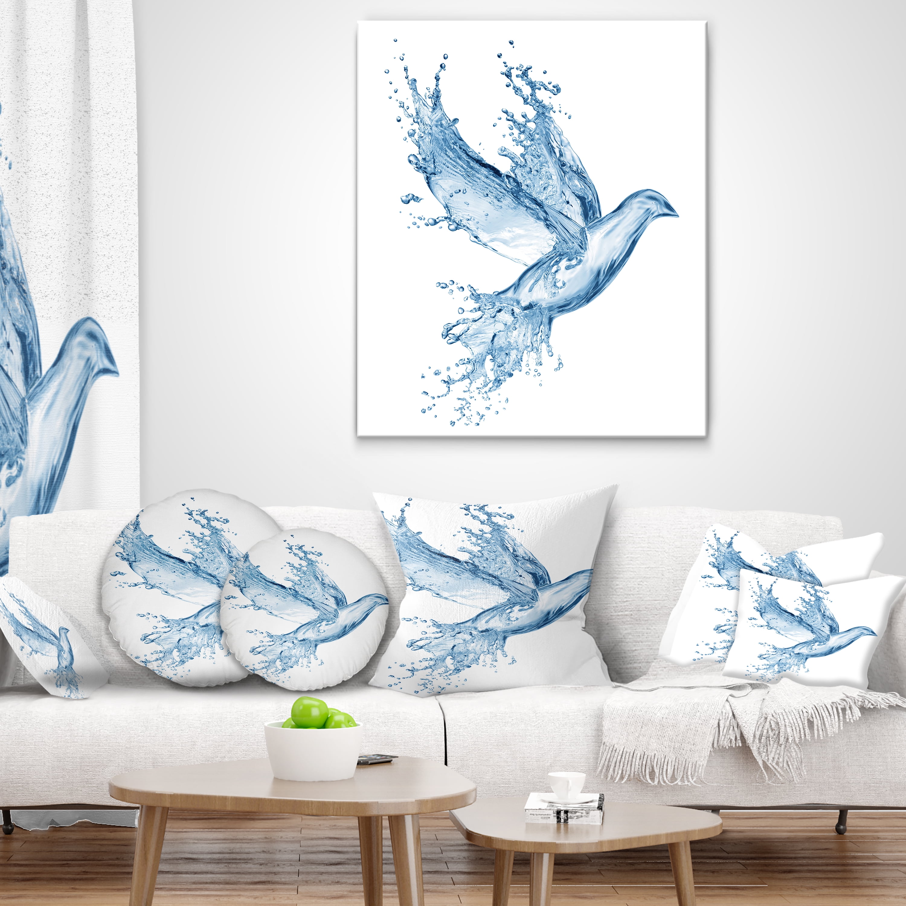 Designart Dove from Water Splashes - Animal Throw Pillow - 12x20