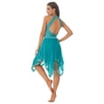 thumbnail image 2 of JanJean Women Sequin Lyrical Dance Dress Halter Backless Leotard Asymmetrical Hem Flowy Mesh Skirt Green L, 2 of 7