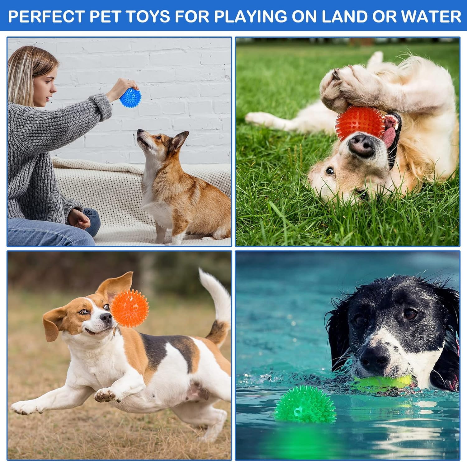 36 Pcs Squeaky Balls for Dogs Squeaky Dog Toys Bulk 2.5 Inch Spiky Pet Chew Balls Interactive Fetch Toys for Puppy Cleans Teeth and Training