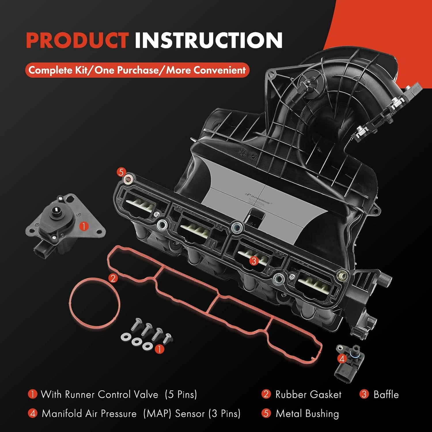 A-Premium Intake Manifold With Runner Control Valve & MAP Sensor - Compatible with Chrysler, Dodge, Jeep Vehicles - Avenger, Caliber, Compass, Journey, Patriot, Sebring - 2007-2017 - 2.4L 2.0L 1.8L