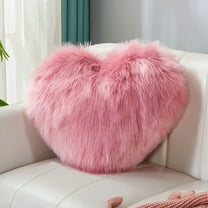Faux Fur Heart Shaped Throw Pillow - Soft Non-Shedding Plush Pastel Pink Cushion for Living Room Bedroom, Cute Gift for Gi-rls Mom on Valentine's Day Christmas