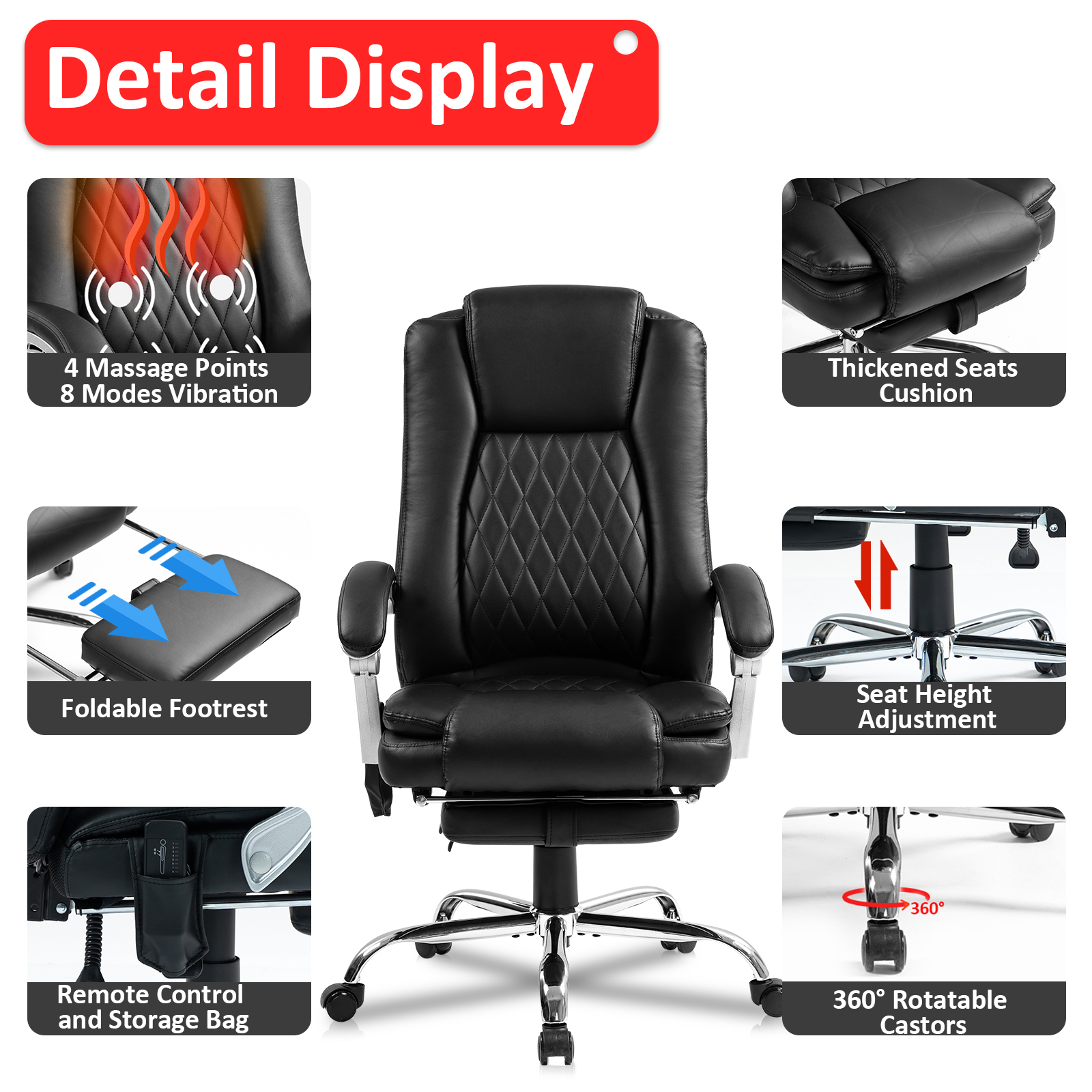 400lbs Big and Tall Executive Leather Office Chair with footrest Heavy Duty, Reclining, and Stylish Computer Desk Chair