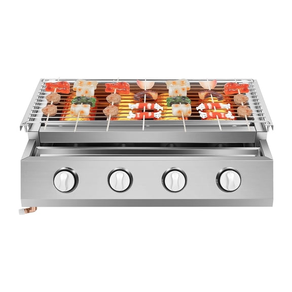 4-Burner Gas Grill, 2800Pa, Stainless Steel BBQ Grill with Cover, Outdoor Patio Grill with Large Cooking Surface for Backyard, Garden Parties