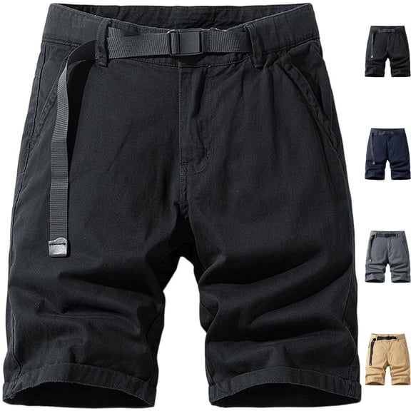 Men's Cotton Chino Shorts with Built-In Belt, 7"/9" Inseam Casual Golf Short Pants, Summer Vacation Straight Fit Bermuda Shorts
