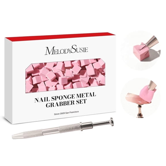 MelodySusie 100Pcs Pink Soft Nail Sponges for Ombre with Grabbing Pen, Blooming and Gradient Nail Art Tool Set
