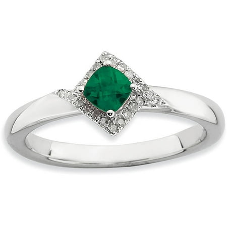 Stackable Expressions Created Emerald and Diamond Sterling Silver Polished Ring