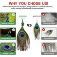 thumbnail image 4 of Granjero Gordo Pendientes colgantes de plumas nativas vintage de lujo hechos a mano para mujer, pendientes largos de gancho estilo bohemio con diseño de pavo real, 4 of 5