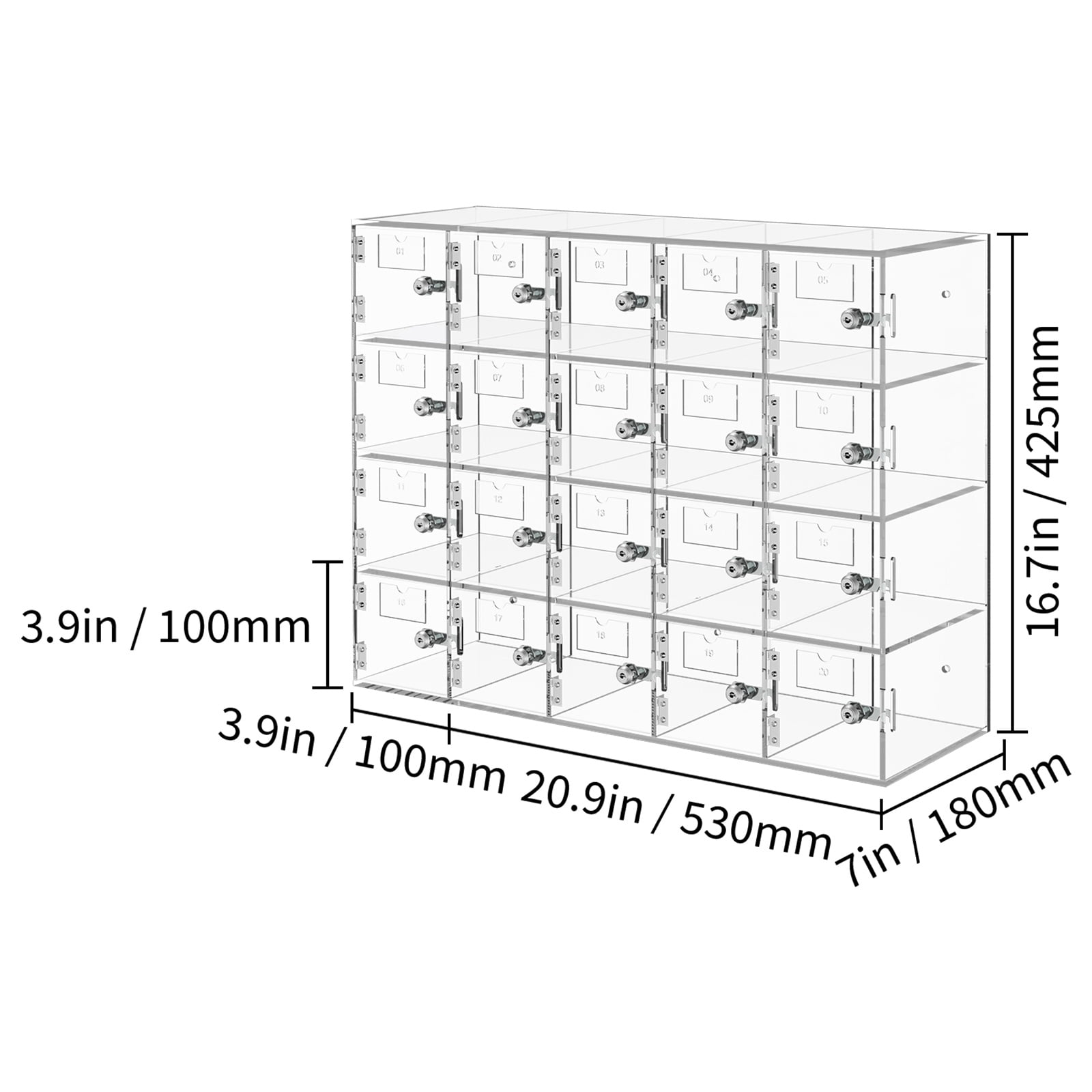 KFFKFF Acrylic Cell Phone Locker Box w/Keys 10 Slots Clear Storage Cabinet Pocket
