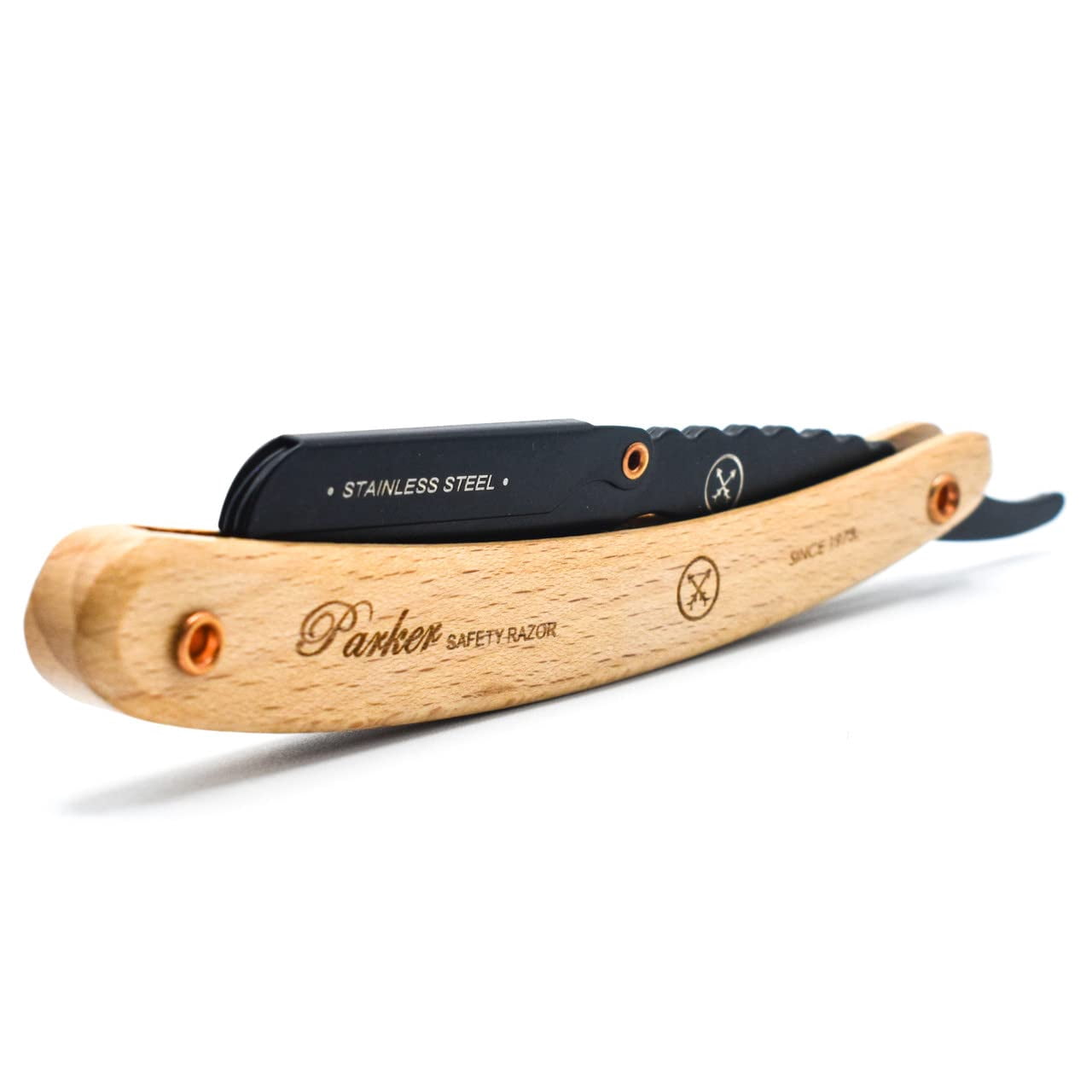 Parker SRP Pine Handle & Stainless Steel Arm Clip Type Straight Barber Razor with 5 Blades ** JUST INTRODUCED FOR FALL 2022 **