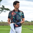 thumbnail image 2 of Kdxio Colorful Floral Patterned Horse Print Men's Short Sleeve Polo Shirt,Midweight Men's Shirt, 2 of 5