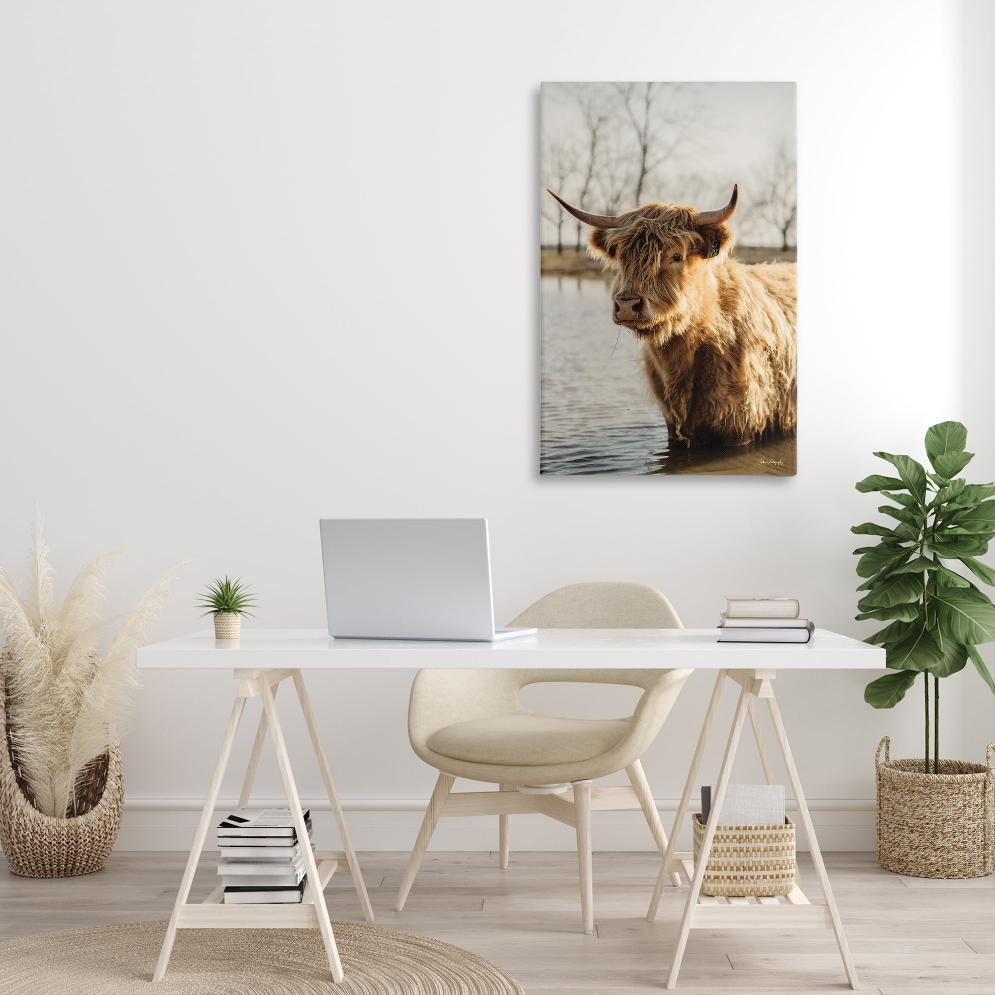 Stupell Industries Peering Cattle in Water Animals & Insects Photography Gallery Wrapped Canvas Art Print Wall Art, 24 x 36