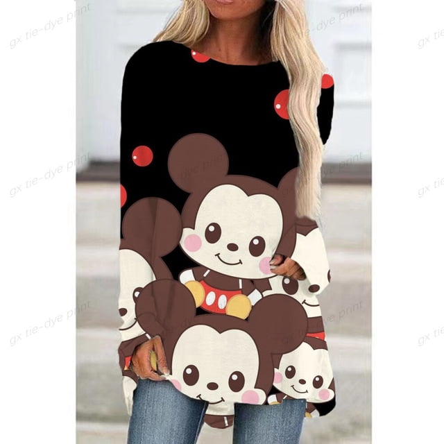 Disney Mickey Mouse Printed T-Shirt Retro Hippie Elegant Long Sleeve T Shirts Korean Fashion Tee Shirt Woman Print Tops PresentXXL Gao Jinjia LED