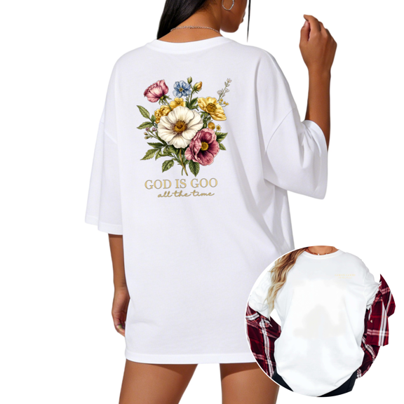 UNISHE Women God Is Good All The Time Floral Christian Graphic Tee Crew Neck Short Sleeve S-5XL White S-5XL Tops