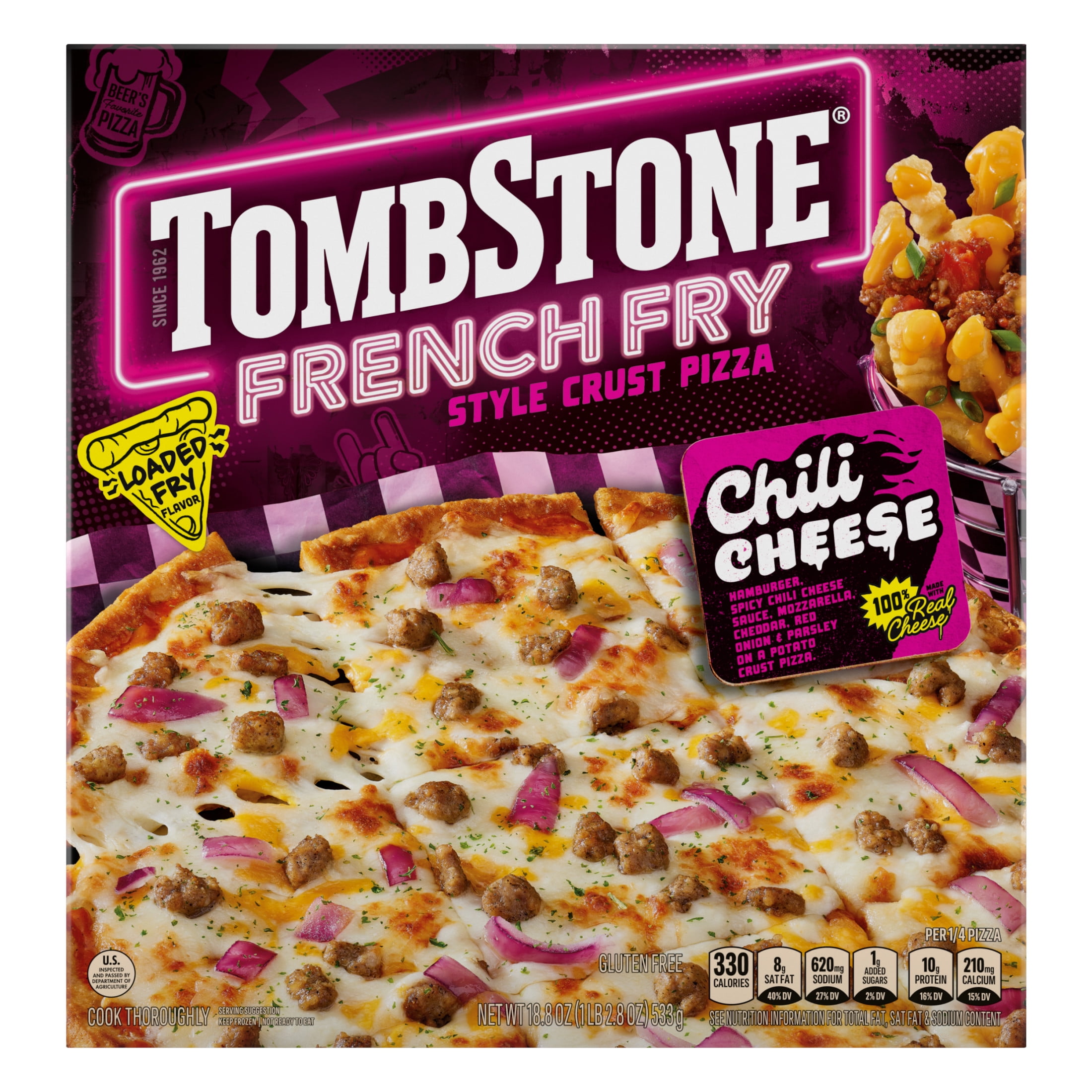 Tombstone French Fry Style Crust, Chili Cheese, Gluten Free Frozen Pizza, 18.8 oz (Frozen)