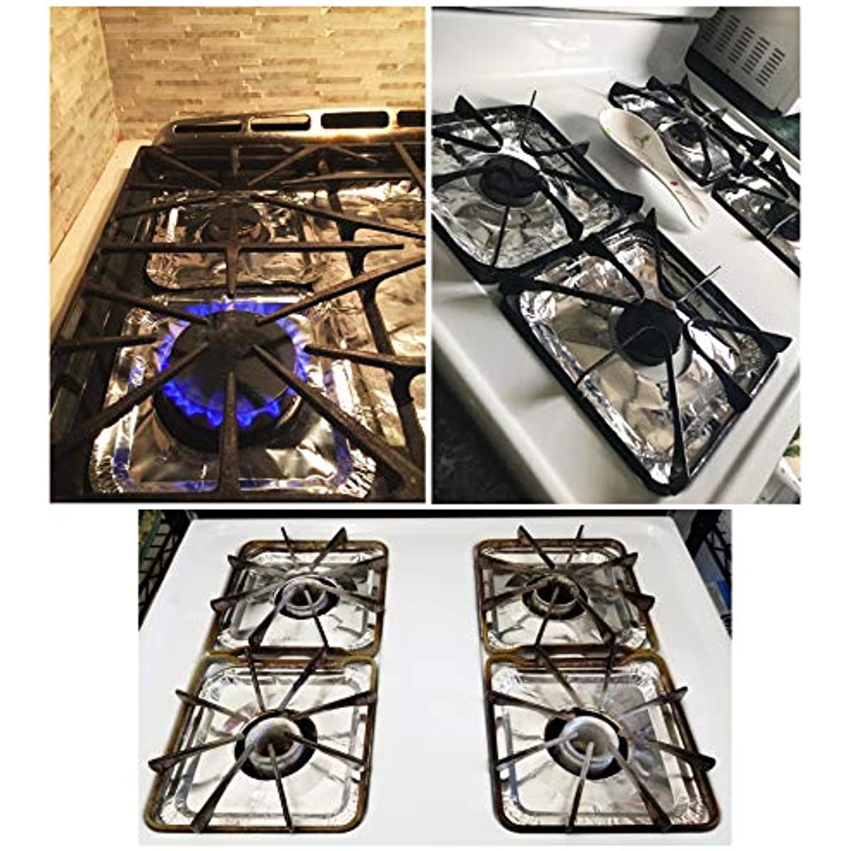 300-piece Aluminum Foil Square Stove Cover Disposable Thick Bib Liner Drip Tray Gas Stove Top Protective Sleeve 8.5 Inches (about 21.6 Cm)