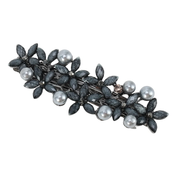 Unique Bargains 1 Pc Hair Clip Flower with Pearls Dark Blue