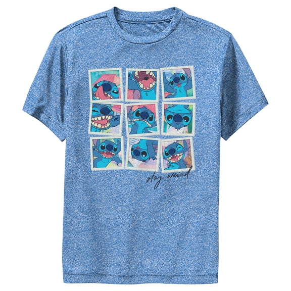 Boy's Lilo & Stitch Stay Weird Portraits Performance Graphic Tee Royal Blue Heather Small