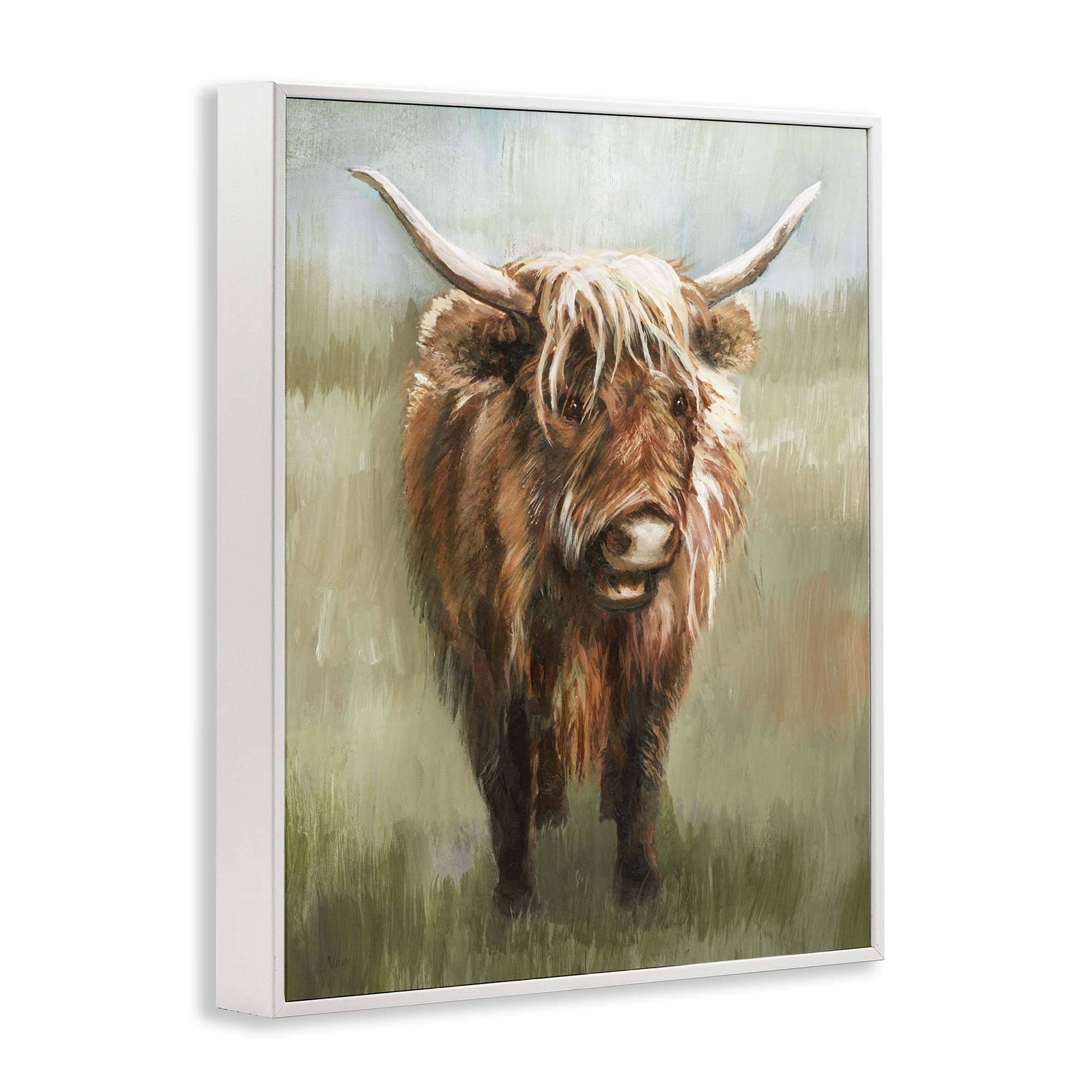 Stupell Industries Highland Cattle Painting Animals & Insects Painting White Framed Art Print Wall Art, 16 x 20