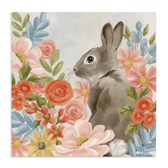 Stupell Industries Rustic Lodge Bunny In The Blooms Canvas Art, 17 x 17, by Cat Thurman Designs