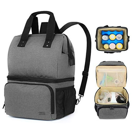 Luxja Breast Pump Bag with 2 Compartments for Breast Pump and Cooler Bag, Breast Pumping Bag with 2 Options for Wearing (Fits Most Major Breast Pump), Gray