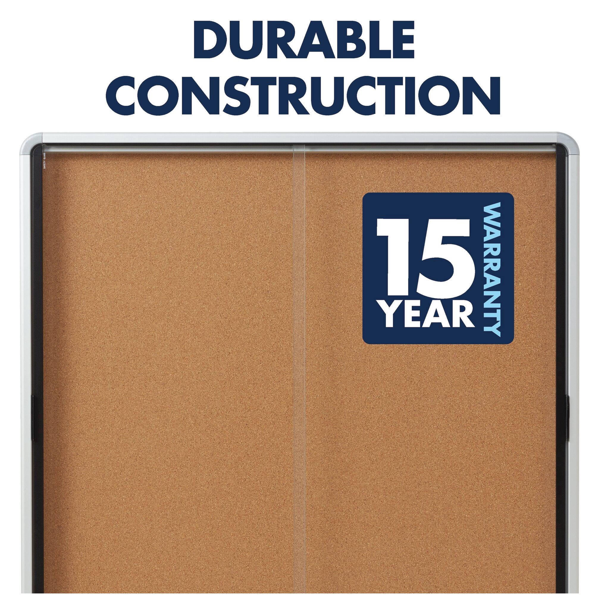 Quartet Enclosed Cork Bulletin Board for Indoor Use, 56" x 39" or 18 Sheets, 2 Sliding Doors, Aluminum Frame