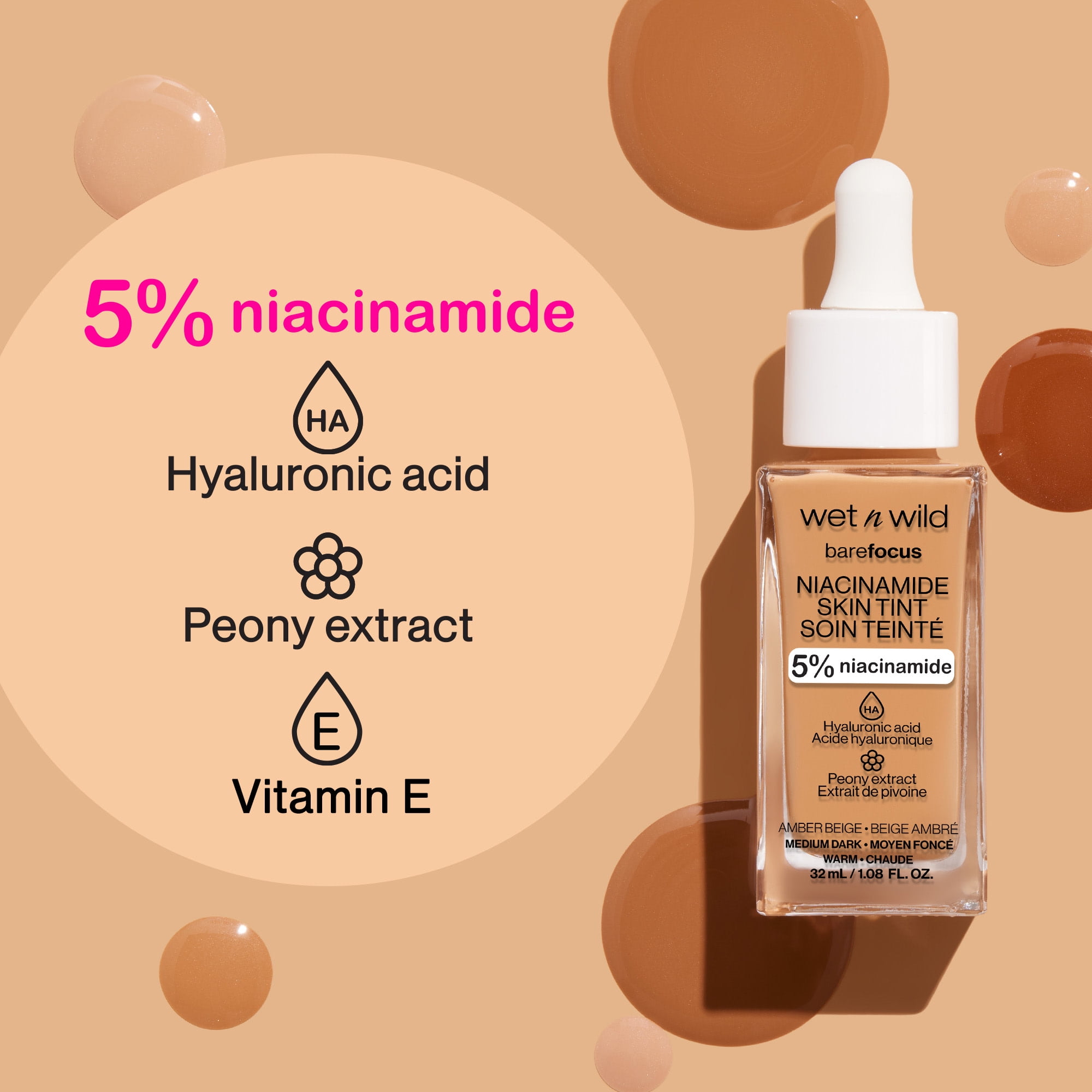 Wet n Wild Bare Focus Skin Tint, 5% Niacinamide Enriched - Amber Beige