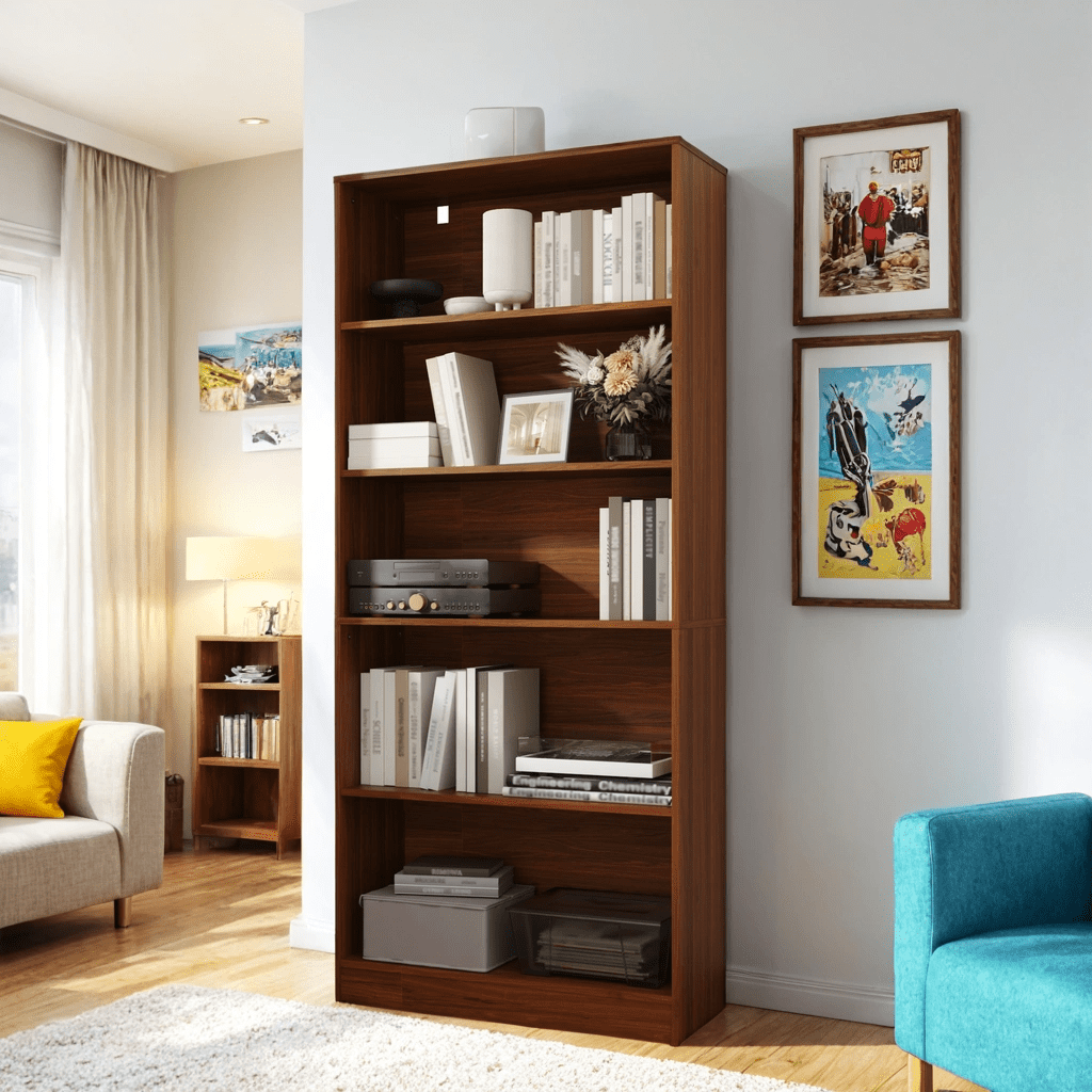 Brown 5 Tier Book Shelf, 71" Tall Large Bookshelf, Standing Wood Display Book Shelf for Living Room, Office, Library