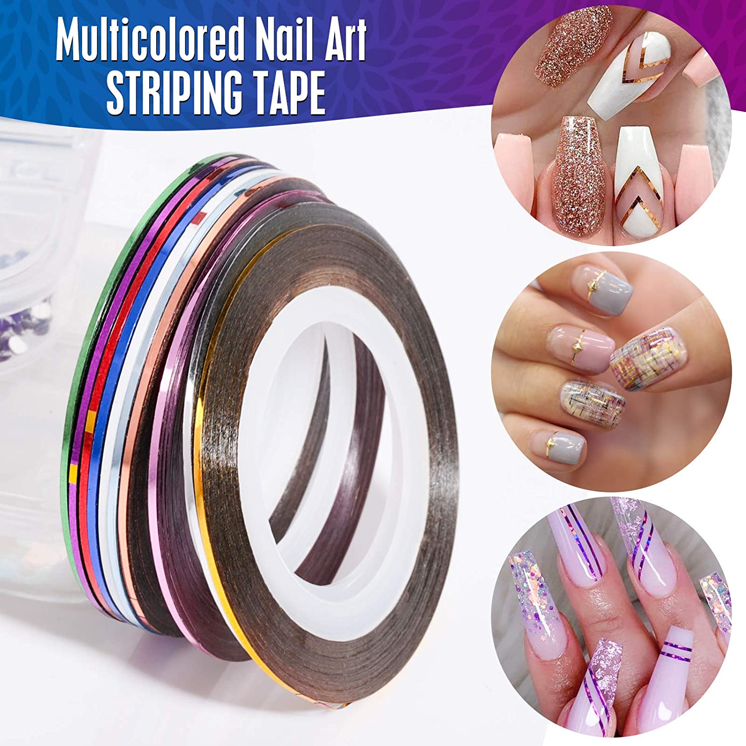 Nail Art Brush, 3D Nail Art Decorations Kit with Nail Pen Designer Dotting Tools Colors Holographic Nail Glitter Foil Flakes Nail Tape Strips Nails Rhinestones Professional Nail Accessories