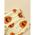 thumbnail image 5 of Newborn Baby Girl Halloween Outfits Long Sleeve Romper Tops Pumpkin Bell-Bottom Flare Pants Headband Infant Fall 3Pcs Clothes Set, 5 of 8