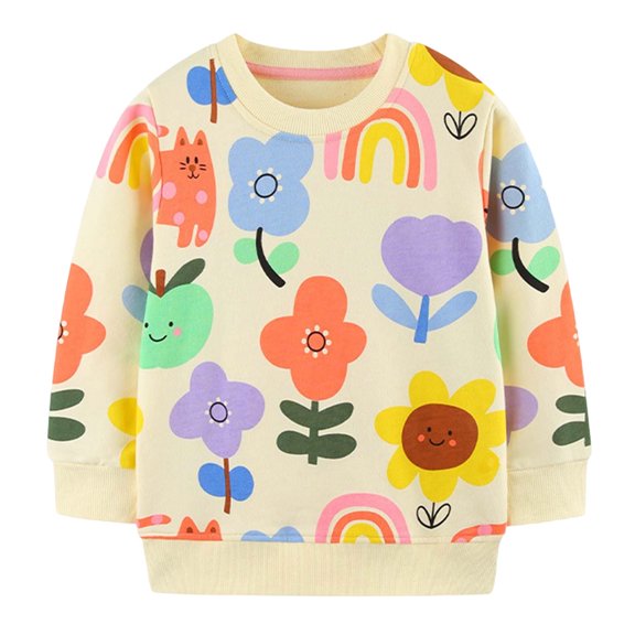 YDFCWXW Girls Sweatshirts Toddler Clothes Crewneck Pullover Girl Top Long Sleeve Jumper Kids (Yellow, 6-7Years)