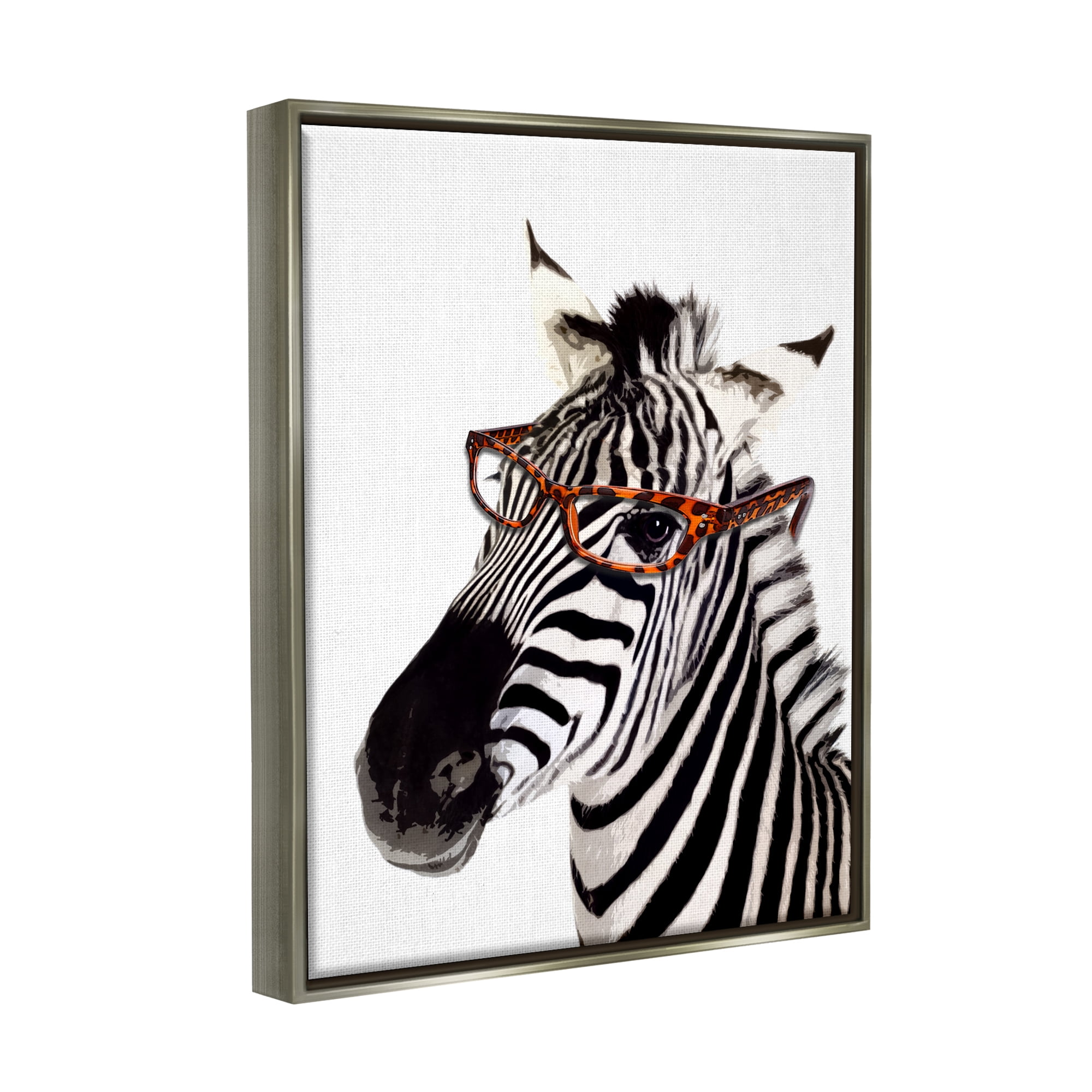 Stupell Industries Zebra Wearing Glasses Animals & Insects Painting Gray Floater Framed Art Print Wall Art, 25 x 31