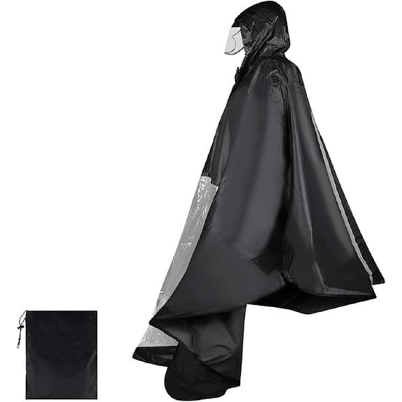 Waterproof Cycling Rain Poncho, Rain Cape with Hood and Transparent Panel, Rain Poncho for Electric Vehicles Bicycles