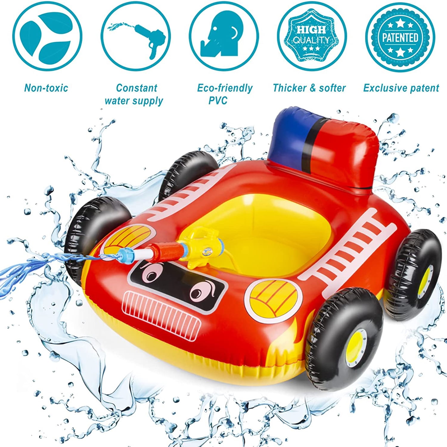 Private Jungle Pool Float for Kids Car Shape Inflatable Seat Boat with Squirt Water Gun Ride on Raft Toy for Summer Beach Pool Party,Red