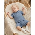 thumbnail image 5 of BemeyourBBs Toddler Baby Boy Summer Clothes Infant Baby Boys Summer 2 Piece Outfits 6 12 18 24 Months 2 3 4 Years Waffled Short Sleeve Lapel Collar Half Zip Shirt Tops and Shorts 2Pcs Set, 5 of 9