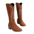 thumbnail image 6 of Leozcaa Western Cowboy Boots for Women Knee High Wide Calf Cowgirl Boots Embroidered Slip On Round Toe Boot, 6 of 8
