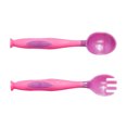 thumbnail image 4 of Juego de cuchara y tenedor para bebé, mangos cortos, entrenamiento para comer, utensilios de alimentación para niños pequeños de PP suave, juego de vajilla púrpura, 4 of 5