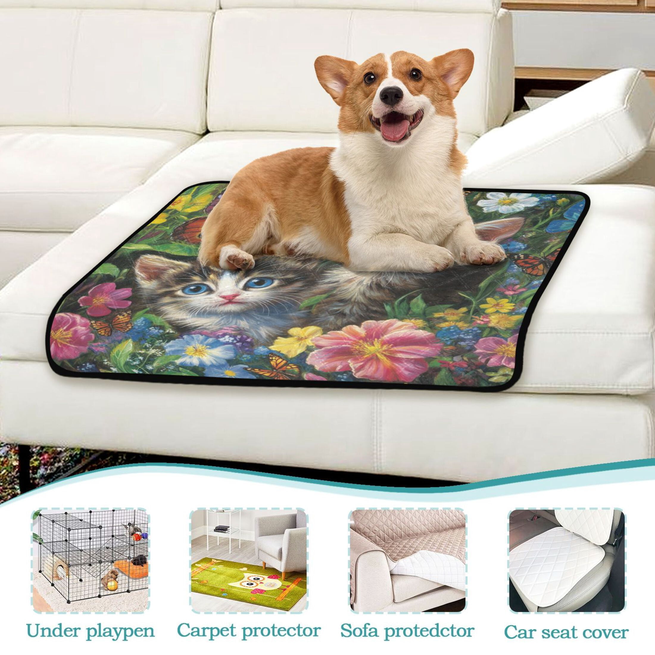 Qxltty Kitten Flower Picture Cat litter Pads Pet Set of 2 Diaper Mats Center Anti-leakage Layer Absorbent Soft and Comfortable